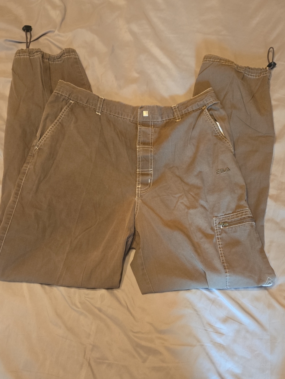 FILA Men's Cargo Pants in Khaki Brown with Drawstring Ankles
